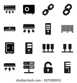 Flat vector icon set - safe vector, server, network, chain, unlock, air conditioner, barcode, computer