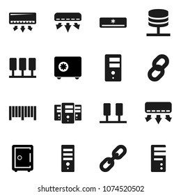 Flat vector icon set - safe vector, server, network, chain, air conditioner, barcode, computer
