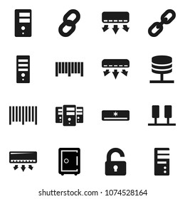 Flat vector icon set - safe vector, server, network, chain, unlock, air conditioner, barcode, computer