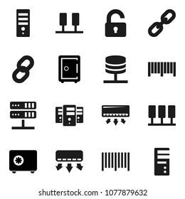 Flat vector icon set - safe vector, server, network, chain, unlock, barcode, air conditioner, computer