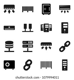 Flat vector icon set - safe vector, server, network, chain, air conditioner, barcode, computer