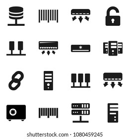 Flat vector icon set - safe vector, server, network, chain, unlock, air conditioner, barcode, computer