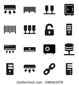 Flat vector icon set - safe vector, server, network, chain, unlock, air conditioner, barcode, computer