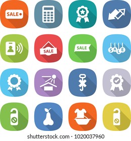 flat vector icon set - sale vector, calculator, medal, up down arrow, pass card, sun potection, do not hook sign, distrub, pear, handle washing