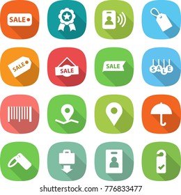 flat vector icon set - sale vector, medal, pass card, label, bar code, geo pin, dry cargo, baggage get, identity, please clean