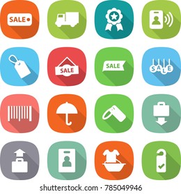flat vector icon set - sale vector, truck, medal, pass card, label, bar code, dry cargo, baggage get, identity, handle washing, please clean