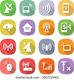 flat vector icon set - satellite antenna vector, notebook wireless, phone, cloud service, home, mobile pay, laptop wifi, mouse, router, signal, no