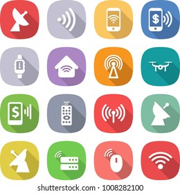 flat vector icon set - satellite antenna vector, wireless, phone, pay, smart watch, home, drone, mobile, remote control, server, mouse