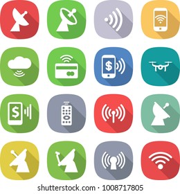 flat vector icon set - satellite antenna vector, wireless, phone, cloud, tap to pay, drone, mobile, remote control