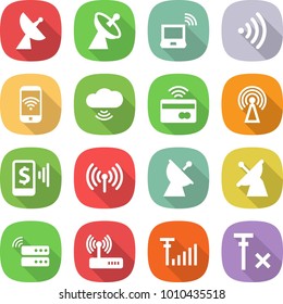 flat vector icon set - satellite antenna vector, notebook wireless, phone, cloud, tap to pay, mobile, server, router, signal, no