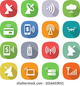 flat vector icon set - satellite antenna vector, wireless, cloud, tap to pay, phone, drone, mobile, remote control, laptop wifi, server, signal