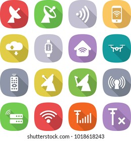 flat vector icon set - satellite antenna vector, wireless, phone, cloud service, smart watch, home, drone, remote control, server, signal, no