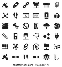 Flat vector icon set - satellite vector, satellitie, social media, link, rca, connection, network, server, disconnection, folder, big data, browser, hub, usb modem, share, cloud upload, chain, phone