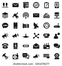 Flat vector icon set - satellite vector, clipboard, antenna, radio, satellitie, loudspeaker, internet, mobile phone, dialog, speaking man, mail, hdmi, connect, network, server, big data, firewall