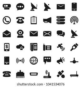 Flat vector icon set - satellite vector, phone, clipboard, antenna, satellitie, loudspeaker, internet, mobile, dialog, classic, mail, hdmi, connect, cloud lock, big data, router, lan connector