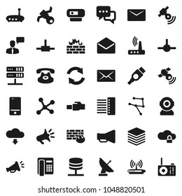 Flat vector icon set - satellite vector, satellitie, loudspeaker, mobile phone, dialog, speaking man, classic, mail, hdmi, connect, network, server, cloud lock, big data, firewall, hub, router