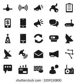 Flat vector icon set - satellite vector, clipboard, antenna, satellitie, loudspeaker, mobile phone, dialog, speaking man, mail, connect, network, firewall, router, message, refresh, wireless, radio