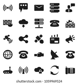 Flat vector icon set - satellite vector, antenna, satellitie, internet, speaking man, classic phone, network server, cloud lock, big data, firewall, router, lan connector, share, message, refresh