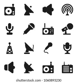 Flat vector icon set - satellite antenna vector, microphone, radio, speaker
