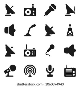 Flat vector icon set - satellite antenna vector, microphone, radio, speaker