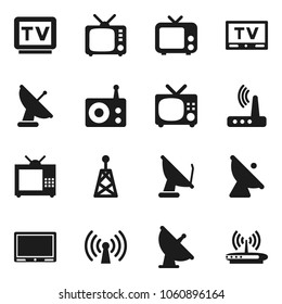 Flat vector icon set - satellite antenna vector, radio, tv, router, wireless
