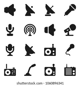 Flat vector icon set - satellite antenna vector, microphone, radio, speaker