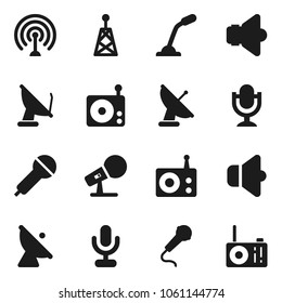 Flat vector icon set - satellite antenna vector, microphone, radio, speaker