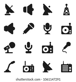 Flat vector icon set - satellite antenna vector, microphone, radio, speaker