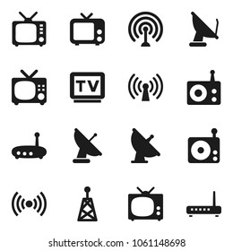 Flat vector icon set - satellite antenna vector, radio, tv, router, wireless