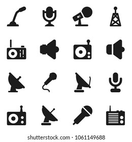 Flat vector icon set - satellite antenna vector, microphone, radio, speaker
