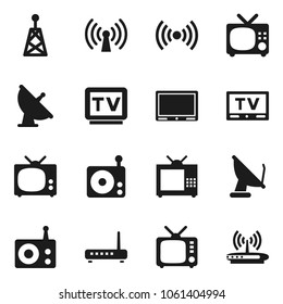 Flat vector icon set - satellite antenna vector, radio, tv, wireless, router