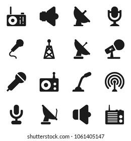 Flat vector icon set - satellite antenna vector, microphone, radio, speaker