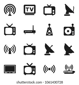 Flat vector icon set - satellite antenna vector, radio, tv, wireless, router
