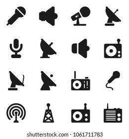 Flat vector icon set - satellite antenna vector, microphone, radio, speaker
