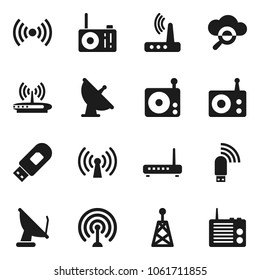 Flat vector icon set - satellite antenna vector, radio, cloud glass, usb modem, router, wireless
