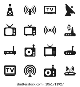 Flat vector icon set - satellite antenna vector, radio, tv, router, wireless