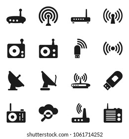 Flat vector icon set - satellite antenna vector, radio, cloud glass, usb modem, router, wireless