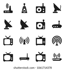 Flat vector icon set - satellite antenna vector, radio, tv, router, wireless