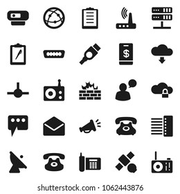 Flat vector icon set - satellite vector, phone, clipboard, antenna, radio, internet, speaking man, classic, mail, hdmi, connect, network server, cloud lock, firewall, hub, router, message, download