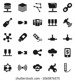 Flat vector icon set - satellite vector, satellitie, social media, link, jack, connect, network, server, disconnection, folder, cloud exchange, big data, usb modem, download, connection, wireless
