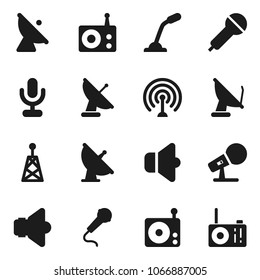 Flat vector icon set - satellite antenna vector, microphone, radio, speaker
