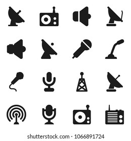 Flat vector icon set - satellite antenna vector, microphone, radio, speaker