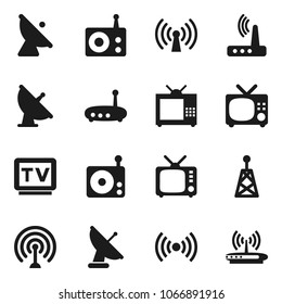 Flat vector icon set - satellite antenna vector, radio, tv, router, wireless