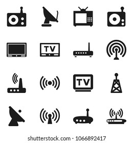 Flat vector icon set - satellite antenna vector, radio, tv, router, wireless