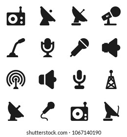 Flat vector icon set - satellite antenna vector, microphone, radio, speaker