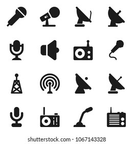 Flat vector icon set - satellite antenna vector, microphone, radio, speaker