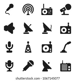 Flat vector icon set - satellite antenna vector, microphone, radio, speaker