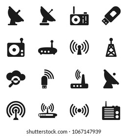 Flat vector icon set - satellite antenna vector, radio, cloud glass, usb modem, router, wireless