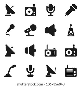 Flat vector icon set - satellite antenna vector, microphone, radio, speaker