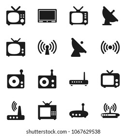 Flat vector icon set - satellite antenna vector, radio, tv, router, wireless